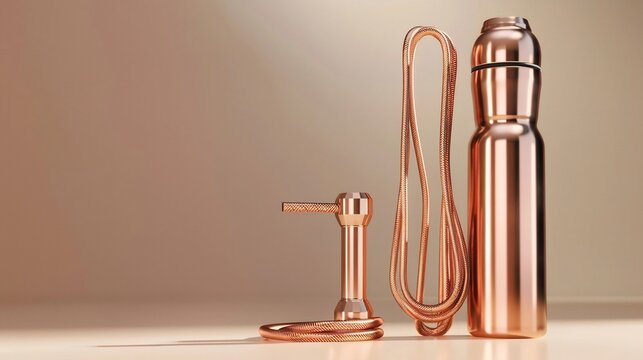 Copper Water Bottle, Hose, and Pump on Table