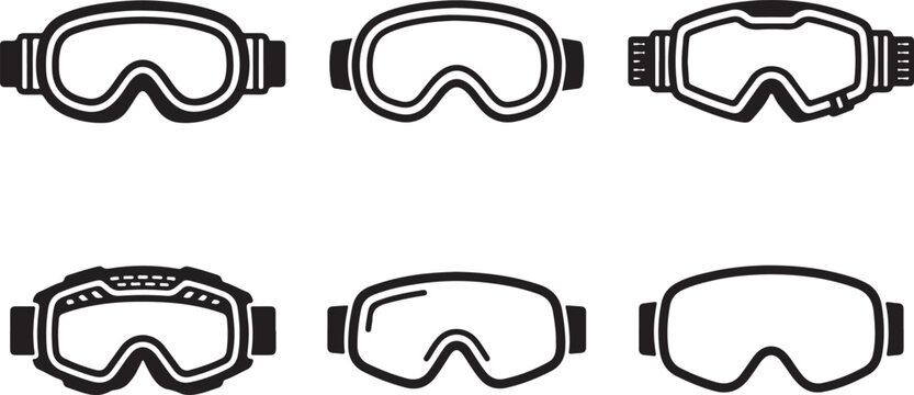 Six different ski goggles designs in black and white vector style Vector