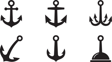 Black nautical anchors and tridents icon set Vector © Alex