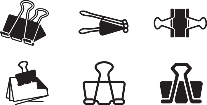 Flat icons of office binder clips and paper tools set Vector