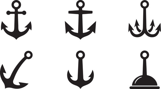 Black nautical anchors and tridents icon set Vector