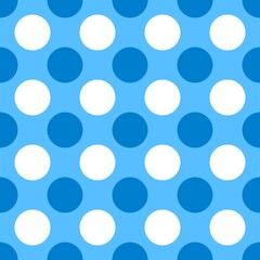 Cute minimalist seamless polkadot pattern with white blue dots on blue background © vanillabluecloud