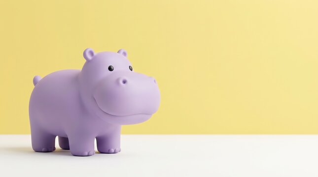 Adorable Stylized Purple Hippo Figurine on Vibrant Yellow Background