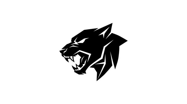 Aggressive black panther head mascot logo silhouette.