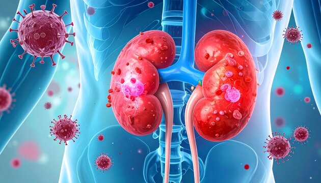 Human kidneys affected by viral infection illustration
