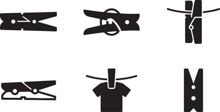 Assorted vintage clothespins in black and white vector style Vector