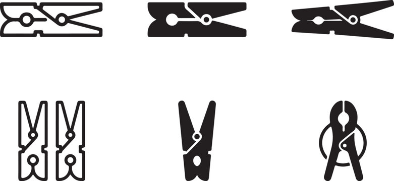 Assorted black and white clothespins vector icons Vector