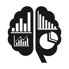 Obraz premium Data science brain icon with financial charts, human intelligence analytics vector, business logic and market research