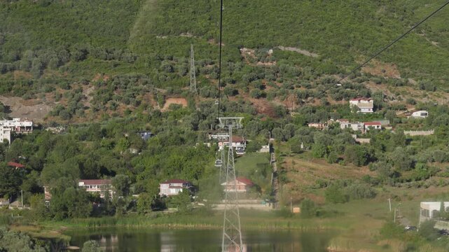 Dajti Express cable car ascending towards Dajti Mountain in Tirana, Albania