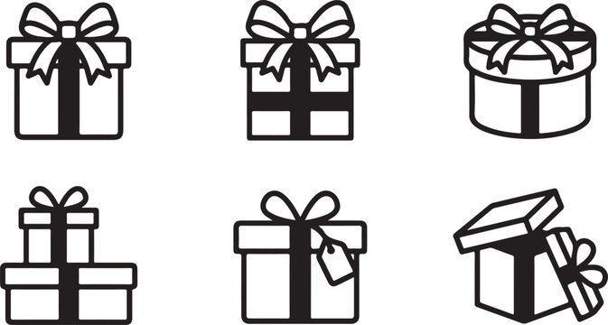 Set of six gift box icons with different styles and ribbons Vector