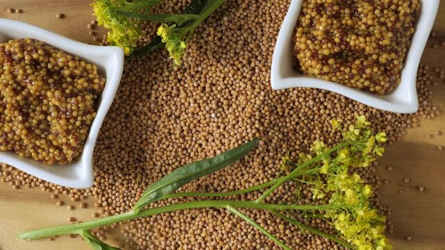 Wholegrain mustard with seeds and flowers