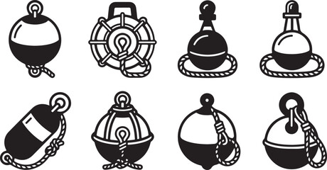 Black and white nautical buoy and anchor icons set Vector © Alex