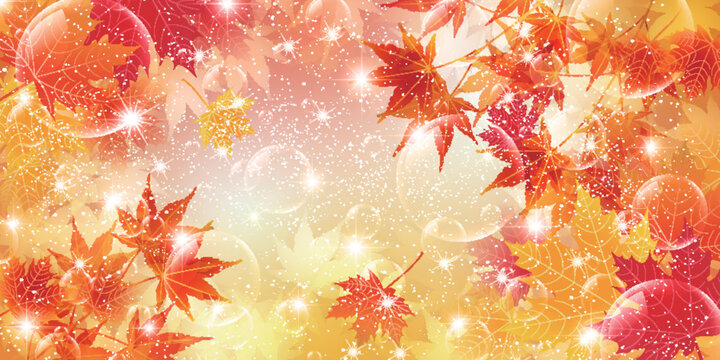 Vibrant Autumn Leaves Background with Sparkling Light Bubbles
