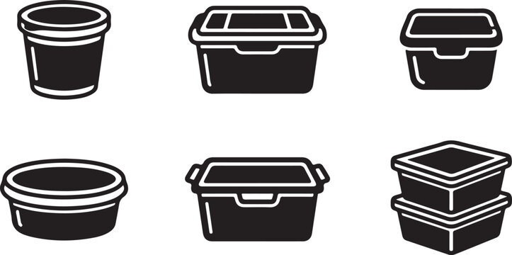 Six black and white food storage container icons Vector