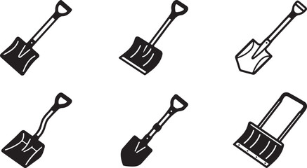 Set of six different types of shovels and spades icon illustration Vector © Alex