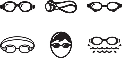Set of six swimming goggles icons with swimmer face illustration Vector © Alex