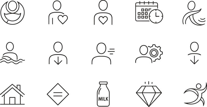Lifestyle wellness icon set minimal line vector illustration for health nutrition schedule home fitness routine daily habits.