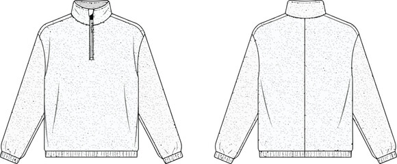 Technical fashion illustration of a women's padded winter jacket front and back views © MstSaleha