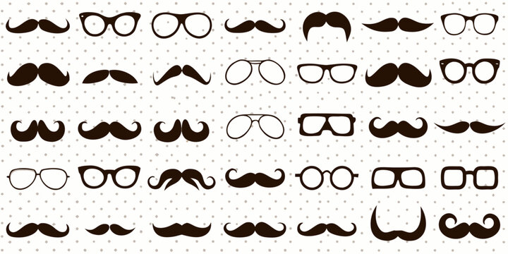 hipster mustaches and glasses vector pattern on dotted background facial hair spectacles retro fashion illustration graphic design icon hipster style accessories