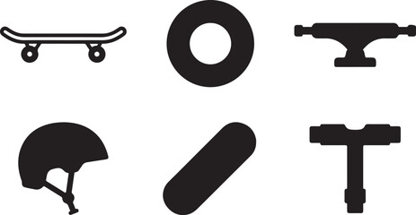Black and white skateboard and safety gear flat icons set Vector © rohan