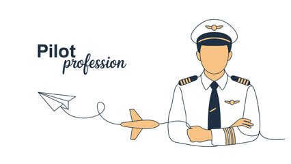 Continuous one line drawing of an airplane pilot with paper plane and airplane icon representing aviation career and professional flight travel job © Dulal