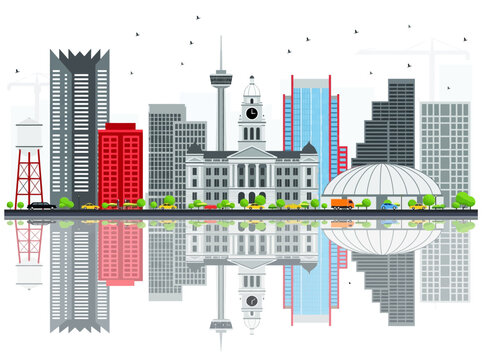 San Antonio Texas City Skyline Vector Illustration with Water Reflection