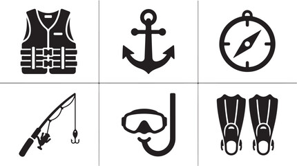 Black and white water sports equipment icon set Vector © rohan