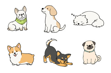 Fototapeta premium Cute Minimalist Hand Drawn Dog Illustration Set Simple Cartoon Dogs Collection