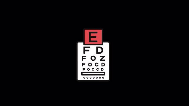Optometry vision eye chart test icon animation on black background