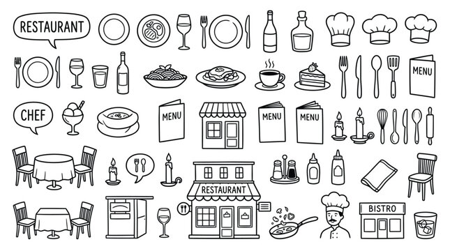 Adobe IllustratRestaurant and Dining Icons &ndash; High‑Resolution Illustration Representing Culinary Art, Food Service, and Hospitality for Cooking, Lifestyle, and Creative Projectsor Artwork