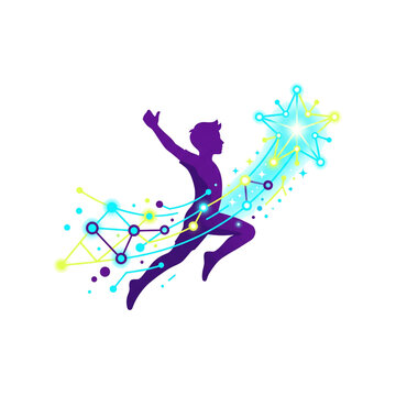 Vibrant illustration of a running silhouette with dynamic lines and shapes.