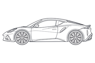 Naklejka premium A sleek sports car vector line art, isolated on white. Perfect for automotive designs, kids' coloring pages, and creative transportation-themed projects.