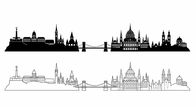 Budapest City Skyline Silhouette with Iconic Landmarks in Vector