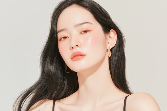 美容, 女性, スキンケア, 化粧品, ビューティー, 若い女性, 美肌, 日本人, アジア人, フェイシャル, メイク, 美容液, 保湿, クリーム, エイジングケア, 美容医療, エステ, 美容クリニック, 肌ケア, ナチュラルメイク, 透明感, ツヤ肌, モデル, 笑顔, ポートレート, クローズアップ, リラックス, 癒し, 健康的, 美白, コラーゲン, ヒアルロン酸, アンチエイジング