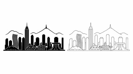 Fototapeta premium Caracas skyline silhouette and outline with mountains, urban icon.