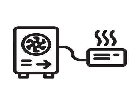 Heat pump icon. HVAC system line art. Sustainable climate control unit.