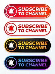 Fototapeta premium Subscribe buttons, social media icons, channel subscribe badges, colorful labels, notification stickers