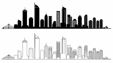 Obraz premium Perth City Skyline Silhouette and Outline Vector Illustration