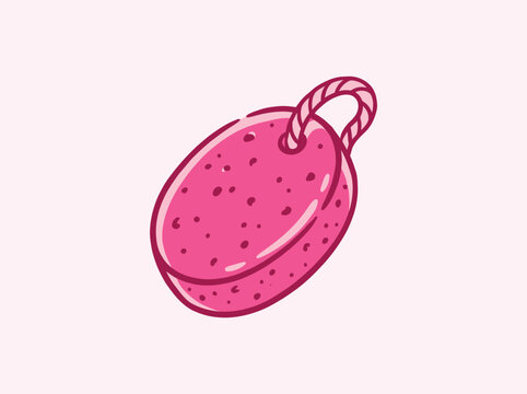 Vector illustration of a pink pumice stone with a rope loop for exfoliation and foot care, isolated flat design icon for spa and beauty