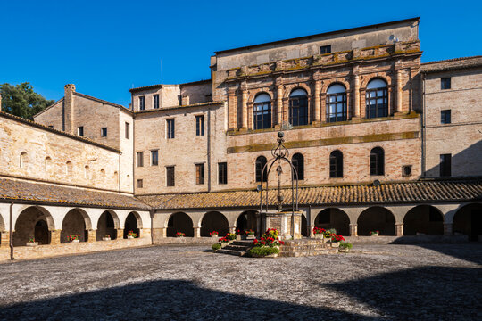 Courtyard of the Cistercian Abbey of Fiastra in Marche, Italy