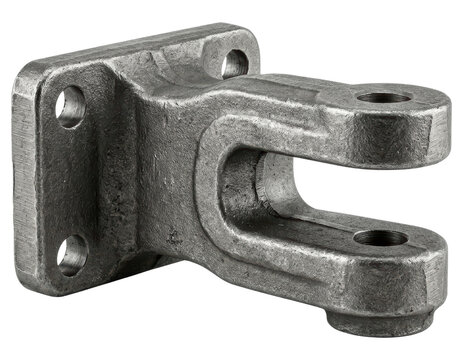 Heavy duty industrial steel clevis mounting bracket with transparent background