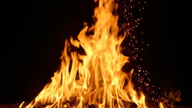 Intense Flames Rising Against Dark Background for Fire Safety and Entertainment.