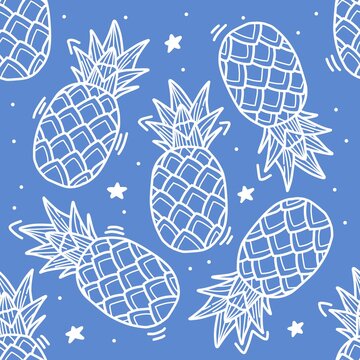 Seamless pattern of pineapples on blue background