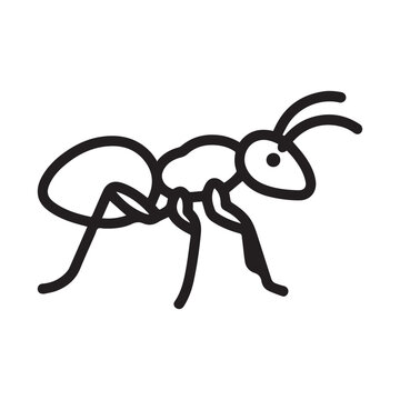 Minimal black and white ant outline vector icon isolated on white background. Clean line art design suitable for apps, websites, educational materials, infographics, logos, UI, print and digital proje