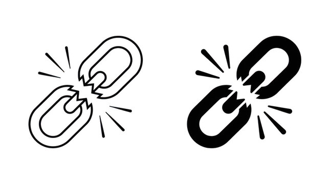 Broken link chain icon set isolated on transparent background