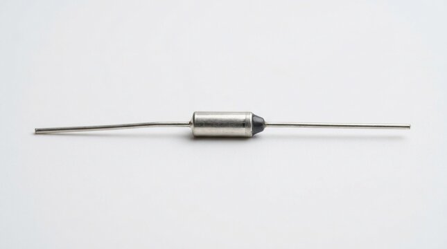 Electronic component axial capacitor or diode isolated on white background.