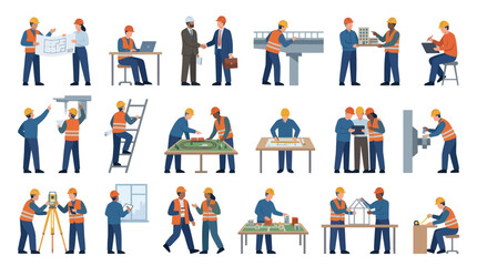 Fototapeta premium Construction Workers and Architects Illustrating Building Projects Flat Vector Art