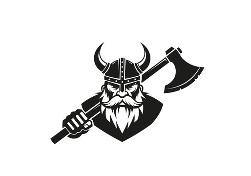 Viking warrior illustration holding axe isolated on white background