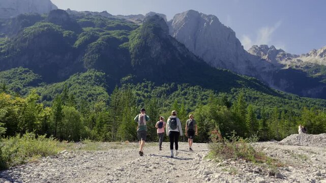 Outdoor hiking trip friend group Valbona Valley National Park Albania Albanian Alps