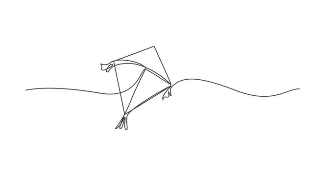 Continuous One Line Drawing of Flying Kite Animation ,Minimalist Line Art Kite Loop Motion Graphics